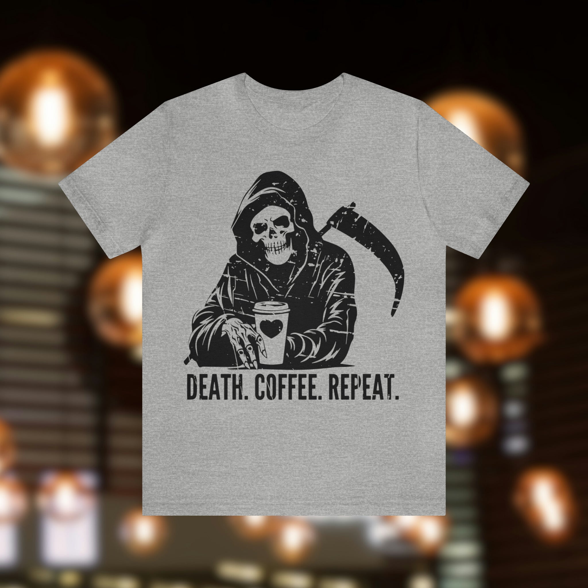 Death Coffee Repeat Grim Reaper Motto Tee Shirt