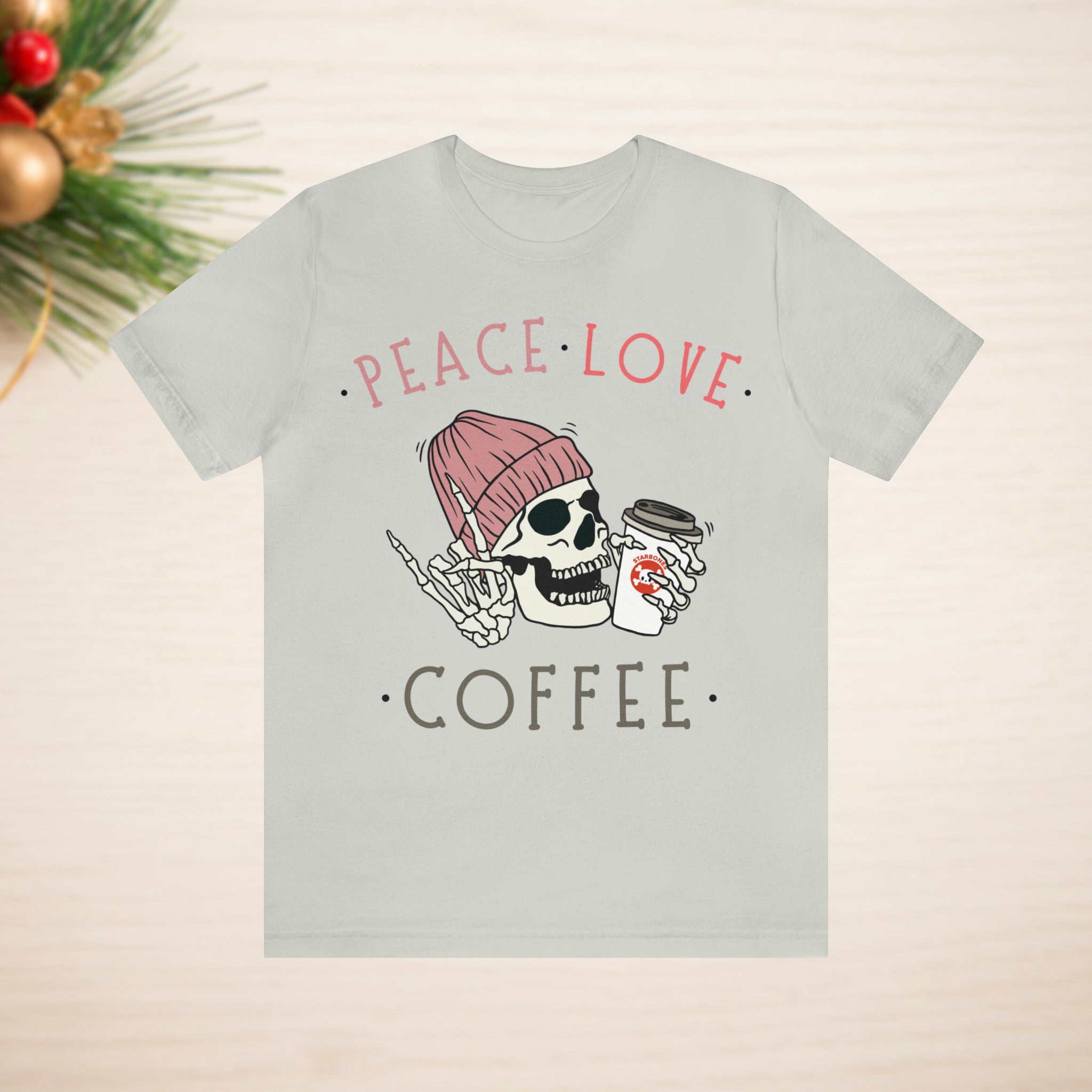 Peace, Love, Coffee Skeleton Tee Shirt