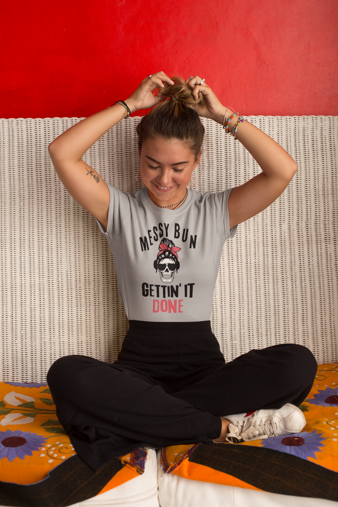Messy Bun Gettin' it Done Skull Tee Shirt