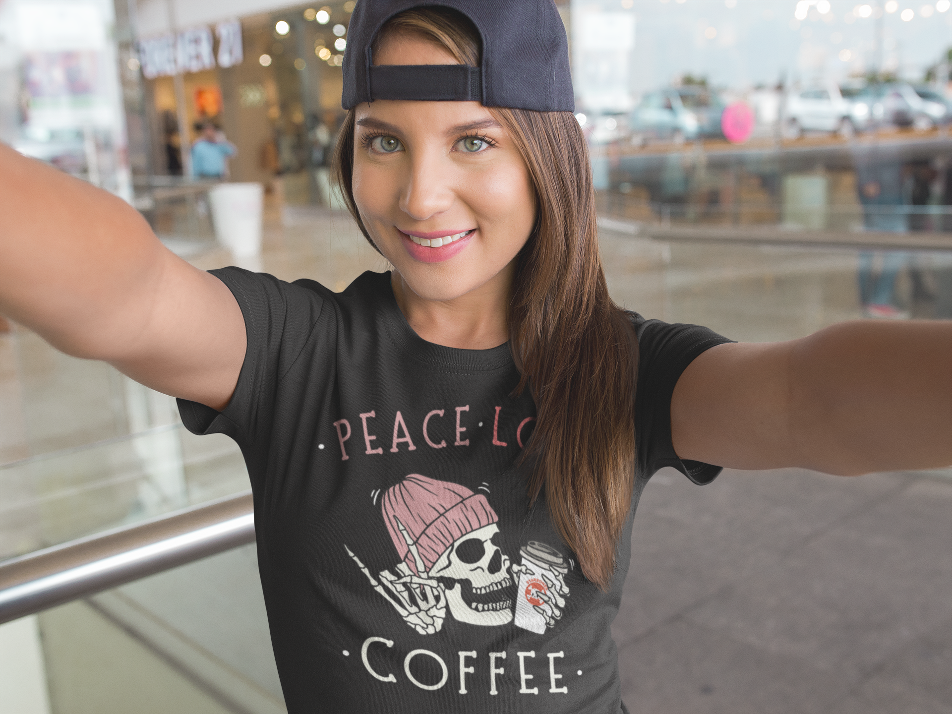 Peace, Love, Coffee Skeleton Tee Shirt
